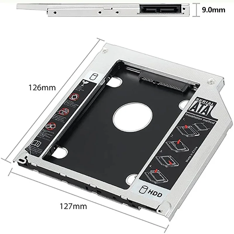 9.5mm 12.7mm Aluminum 2nd Second HDD Caddy SATA 3.0 for 2.5'' SSD DVD CD-ROM Enclosure Adapter Hard Disk Drive