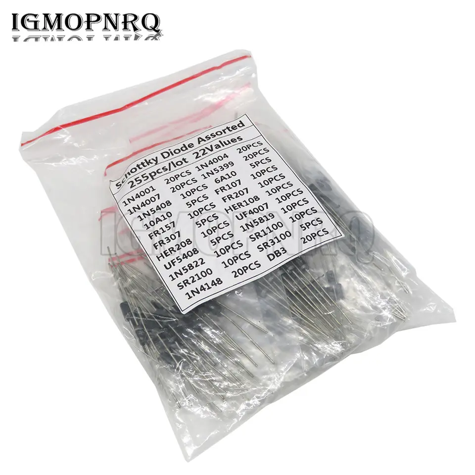 255pcs Fast Switching Rectifier Schottky Diode Assorted Kit 1N4001 1N4004 1N4007 1N5408 1N5819 1N5822 6A10 10A10 UF4007 FR307 image 1