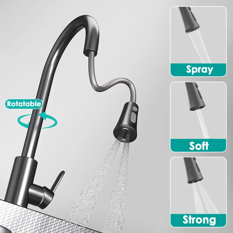 304 Stainless Steel Kitchen Sink with Functional Faucet Single Bowl Basin Workstation Topmount Black-gray with Accessories