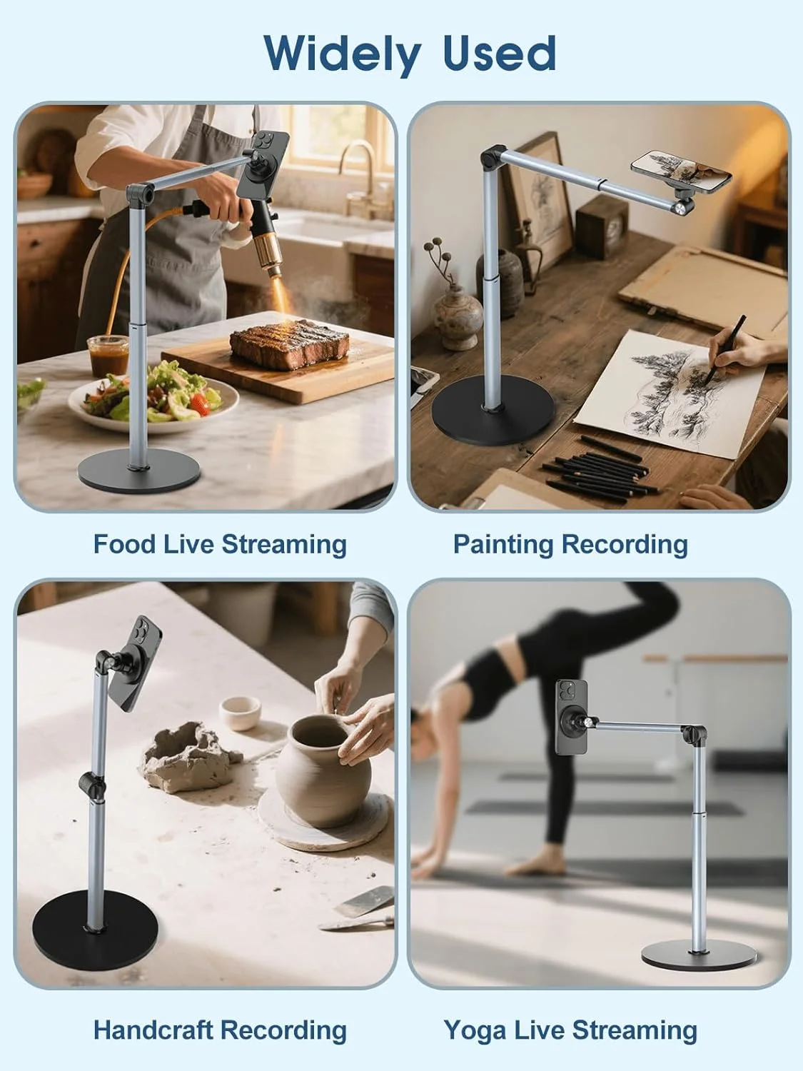 Eary Magnetic Overhead Phone Stand for Desk 360°Rotate Holder for Recording Cooking Painting Zoom Meetings Tik Tok Live & Gaming