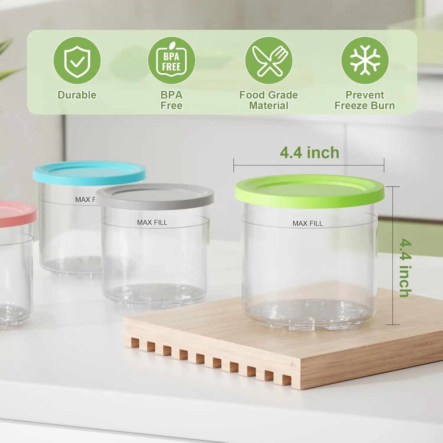 Colour Creami Pints and Lids Ninja 4 pack Creamy Icecream Containers Cups Jars Tubs Canisters Spoon