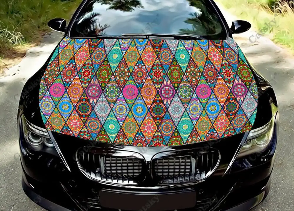 

Squares Ornament Texture Car Hood Vinyl Stickers Wrap Vinyl Film Engine Cover Decals Sticker Universal Car Hood Protective Film