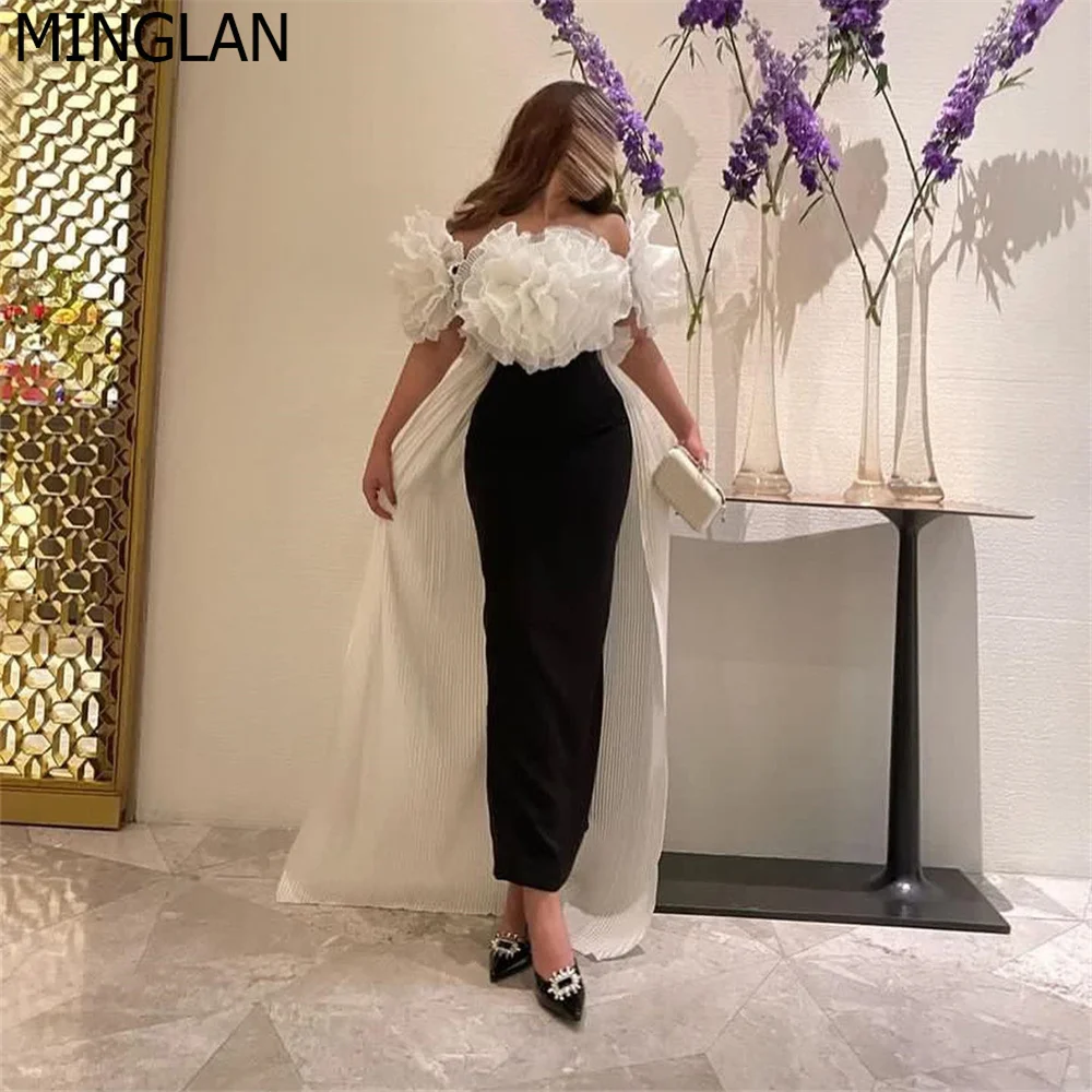 

MINGLAN Elegant Strapless Off The Shoulder Pleat Mermaid Long Evening Dress Ankle Length Sweep Train Fashion Formal Prom Gown