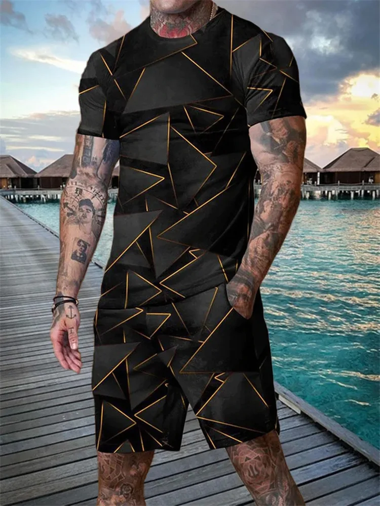 Summer Beach Short Suit For Male Sport Oversize 2-piece Street Outfit High Fashion Trendy Loose Set Casual Luxury Designer