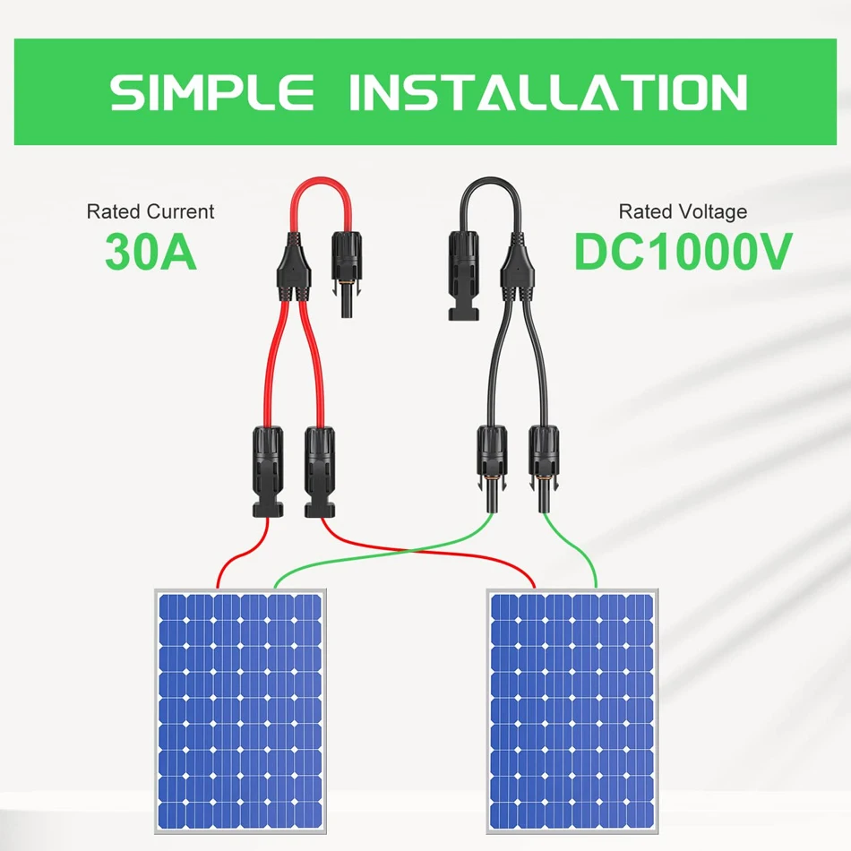 Solar Panel Connector Cable 1 Pair Y Branch Solar Panel 30A Cable Connector FFM MMF PV Wire T Splitter Photovoltaic 2pcs Solar Panel Cable Wire Connector