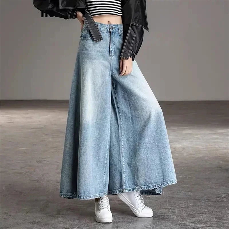 

Свободные женские джинсы с завышенной талией, длиной до щиколотки, мешковатые широкие брюки, Весенняя Повседневная Уличная одежда в Корейском стиле, джинсовые брюки W40