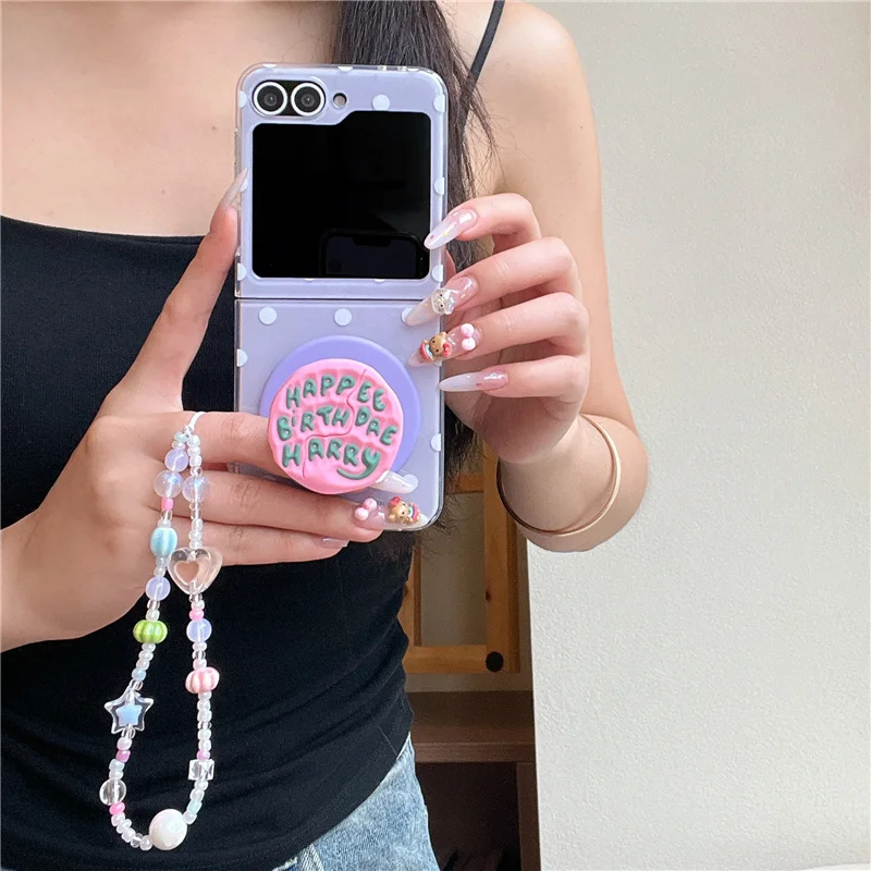 Korean Purple Polka Dot Magnetic Phone Case with Magsafe Stand and Chain