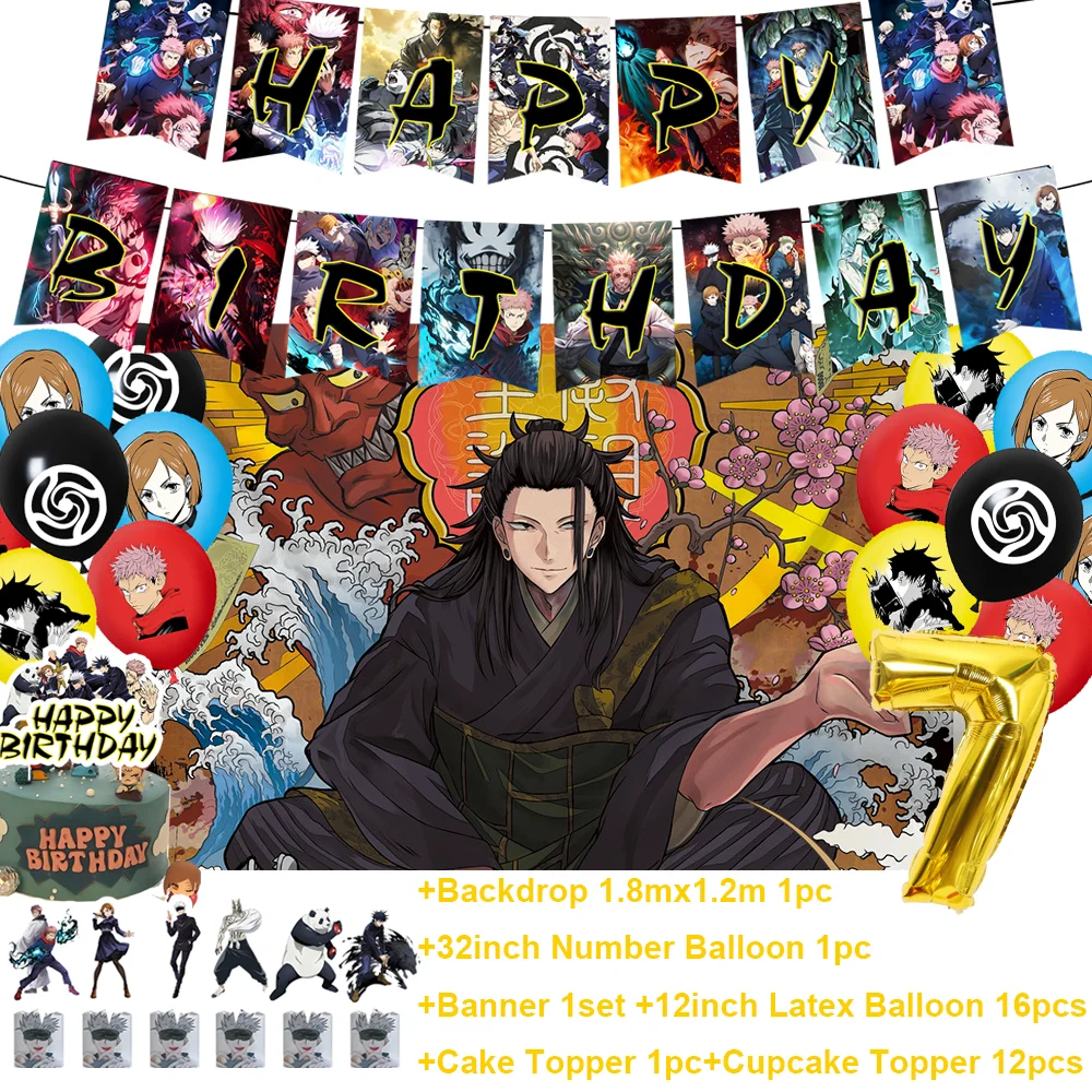 Cartoon Jujutsu Gojo Satoru Geburtstagsparty Dekoration Hintergrund Ballons Banner Tortendekoration Baby-Shower Kinder-Geschenk Zubehör – Detail 12