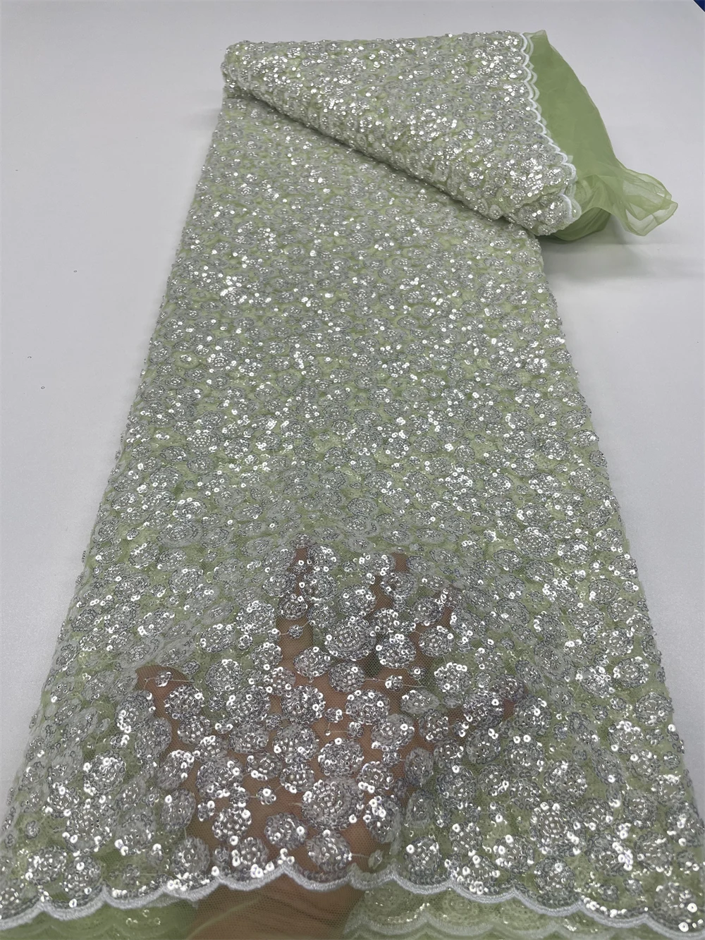 

2023 High Quality African Nigerian Tulle Lace Fabric Sequins Embroidery French Guipure Wedding Party Sewing Beaded 5Yards QF0639