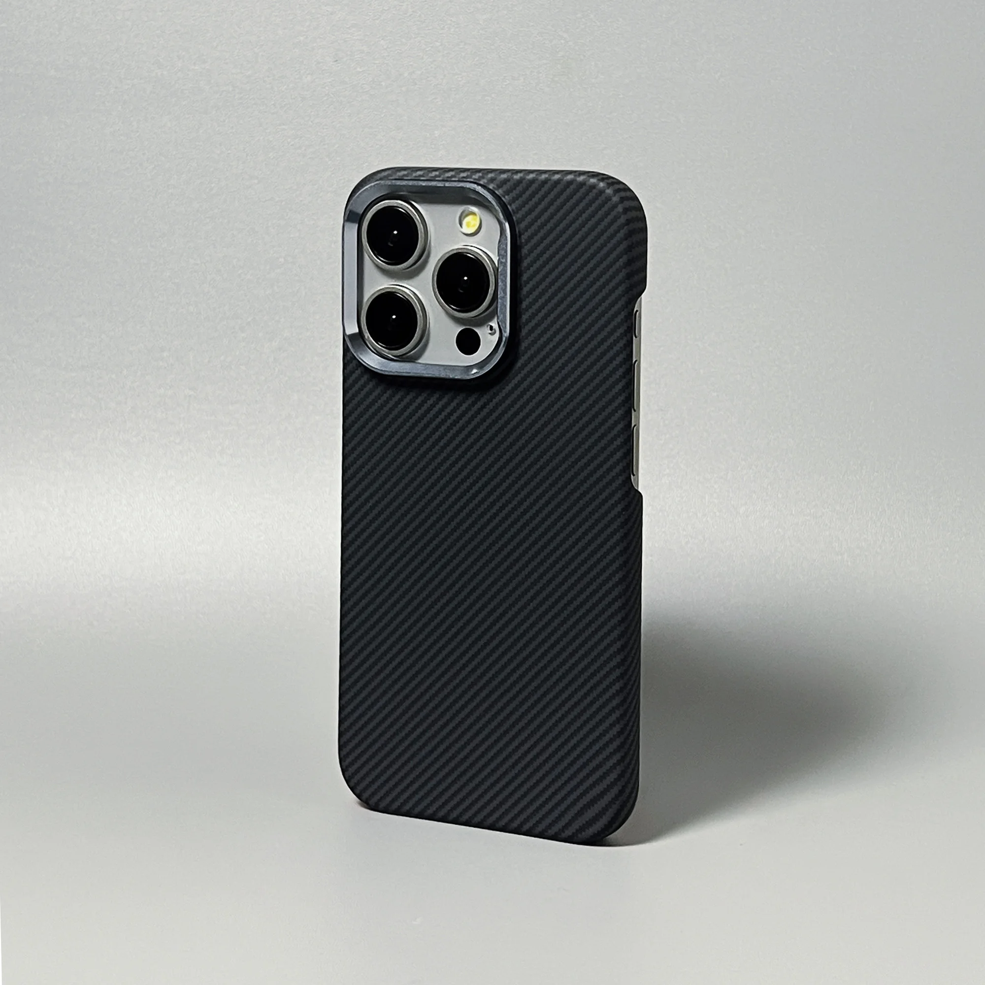 Ultra Thin Carbon Fiber Texture Magsafe Case with Wireless Charging and Alloy Lens Matte Hard Cover