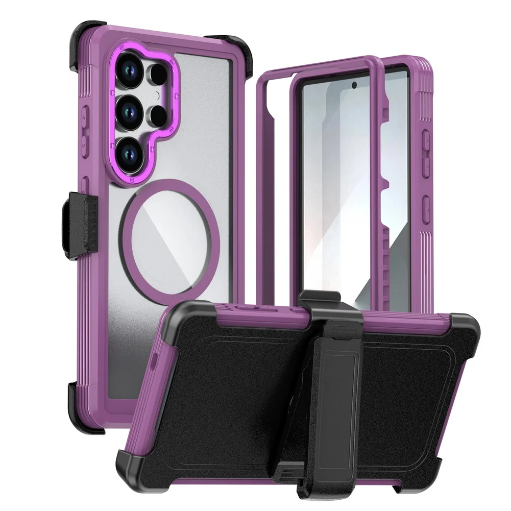 Military Grade Magnetic Case with Built-in Kickstand & Belt Clip Cover (3 in 1)