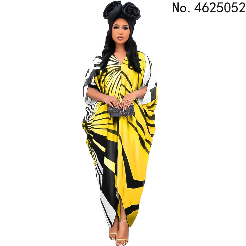 african gowns Plus Size Dresses for Women Summer 2022 African Women Short Sleeve V-neck Polyester Printing Long Dress African Dresses african attire for women