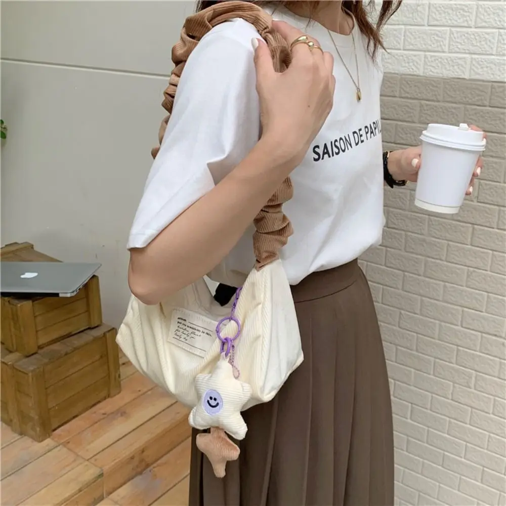 

Corduroy Underarm Bags Cute with Pendant Retro Handbags Carrying Shoulder Bag Women Female