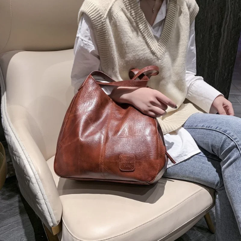 Women's Handbag Women's Shoulder Bag Fashion Purse Vintage Leather Bag Large Capacity Handbag Inclined Shoulder Bag Mom's Bag