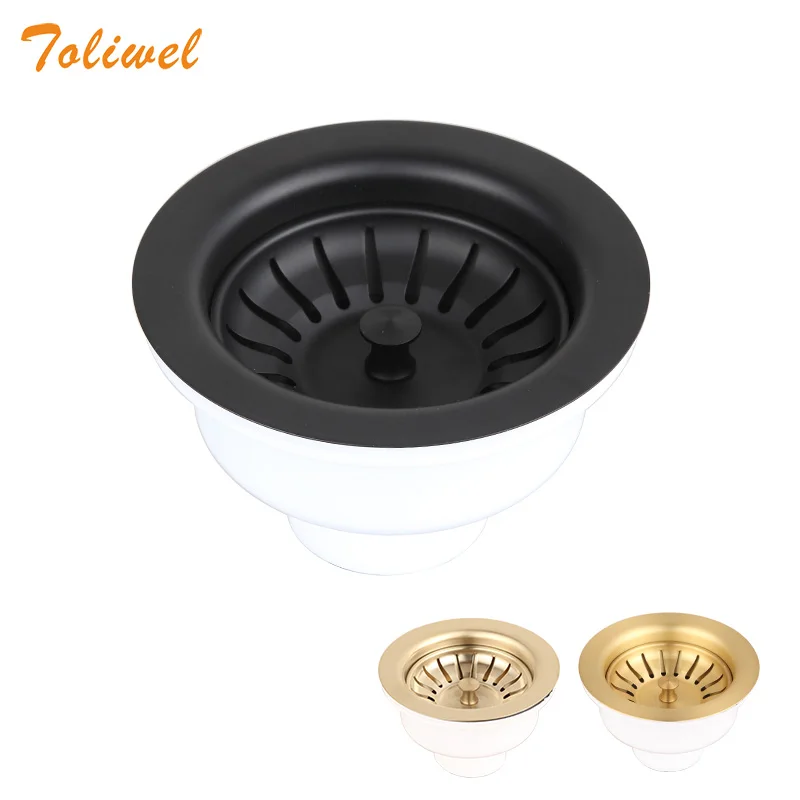 Pia Escorredor Kit de Drenagem para Uma Tigela Pia de Cozinha Kit de Resíduos Ouro Escovado Black Brass Filter 114 mm
