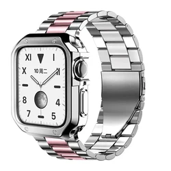 Premium TPU Protector Case + Stainless Steel Strap for Apple Watch - Ultra Durable and Stylish Bracelet (Silver Pink)