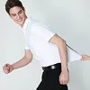 Men's Regular-fit Shirts Short Sleeve Stretch Easy Care Formal Business Blue Office Working Wear No Iron Solid Social Dress Tops 2