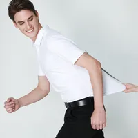 Men's Regular-fit Shirts Short Sleeve Stretch Easy Care Formal Business Blue Office Working Wear No Iron Solid Social Dress Tops 2