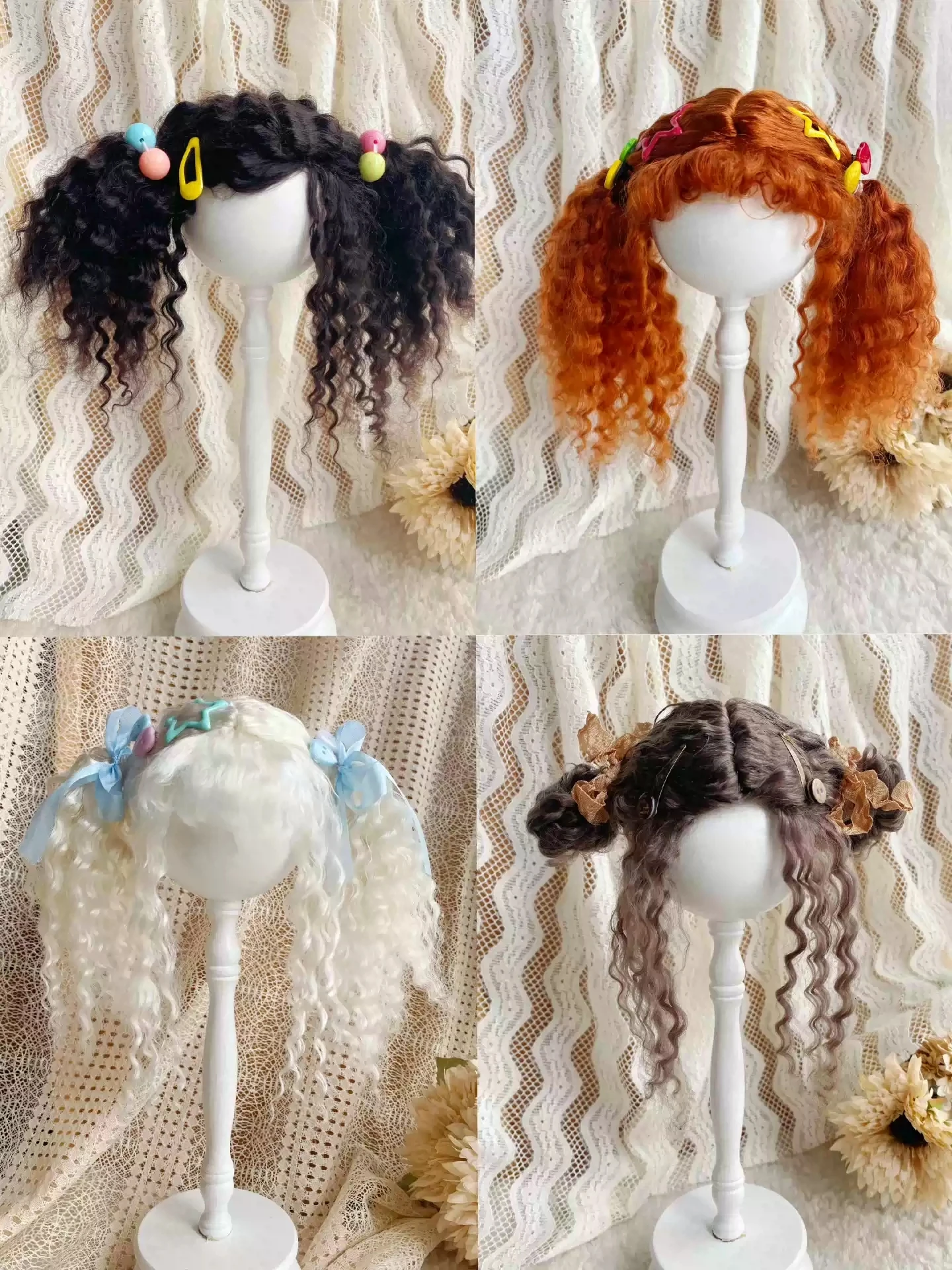 

Кукольные парики для Blythe Qbaby, несколько цветов, мохеровые, маленькие, коричневые, вьющиеся, лепка, парик 9-10 дюймов, голова