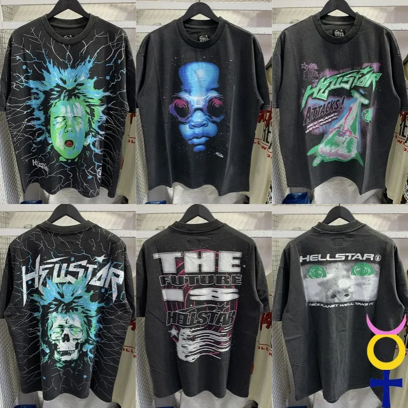 

23ss Hellstar Studios Tshirts Oversized Men Women Clothes Vintage Washed Short Sleeve Hip Hop Streetwear Hell Star T-Shirt