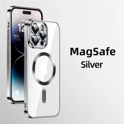 Ultra - Thin Plating Clear Magnetic Phone Case with Lens Protection Cover - iPhone 14 (Silver)