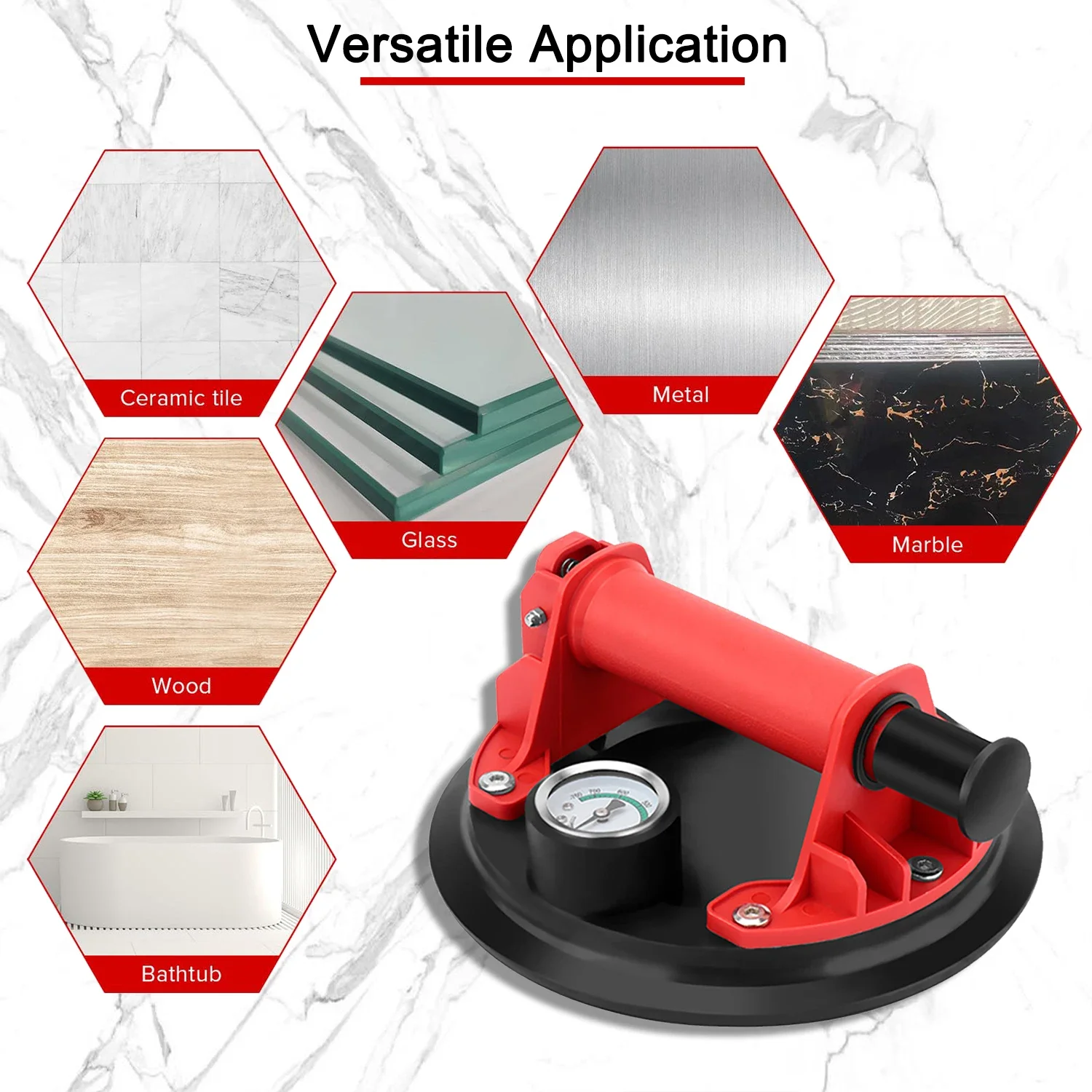 Glass Suction Cups with Pressure Gauge 8" Heavy Vacuum Suction Cup 250 Kg Carrying Capacity for Lifting Large Glass Tile Granite