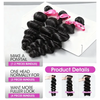 Loose Wave Curly Human Hair Bundle 30 Inch Brazilian Natural Weave Remy Virgin 3/4 Pcs Unprocessed Hair Extensions Double 1