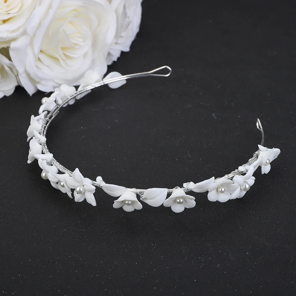 White Big-Small Handmade Ceramic flower Crown Bridal Hair Accessories Wedding Head Jewelry Tiare Headdresses For Girlfriend