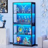 Display Cabinet with Glass Doors, 4-Tier Curio Cabinet&Bookcase with 3 Color Light for Collectibles, Toys, Books 1