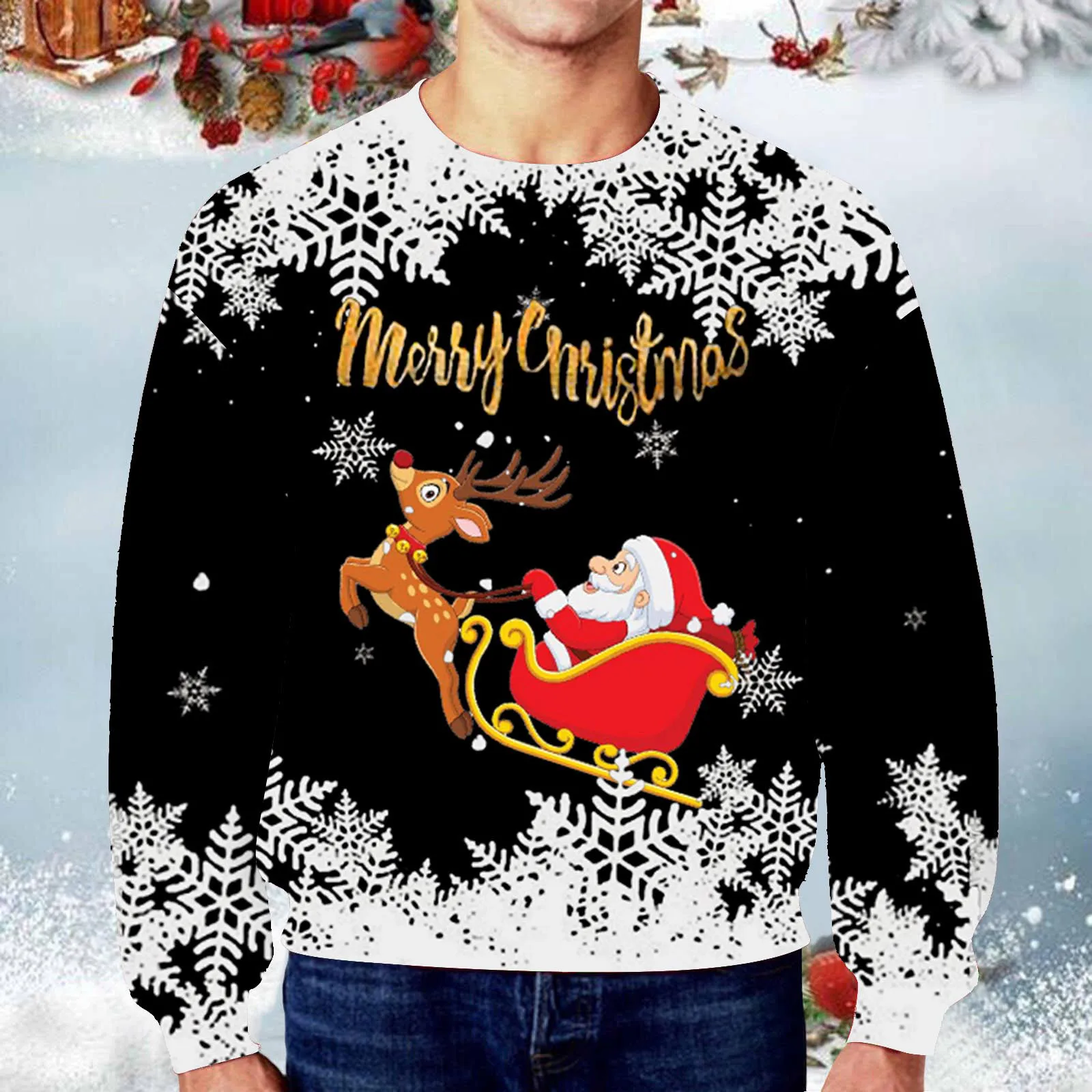 

Men'S Christmas Pullovers Sweatshirt Navidad Funny Jumper Ugly Casual 3d-Printed Santa-Claus Hoody Themed Pullover Sudaderas