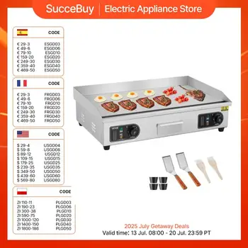 VEVOR Piastra Elettrica Commerciale, Piastra Flat Top da 4400 W, Temperatura Regolabile 50 - 300°C, 73 x 40 x 1 cm Piastra in Acciaio Inossidabile con 2 Pale 2 Spazzole per la Casa o il Ristorante 1