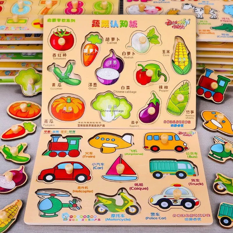 Kids Montessori Spell Word Game Wooden Toy Early Learning Jigsaw Letter Alphabet 3D Puzzle Baby Educational Toys for Children
