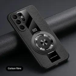 Premium Magnetic Rotating Stand Leather Hard Shell Cover - Shockproof Bumper Case - Samsung S26 Ultra (Black 2)