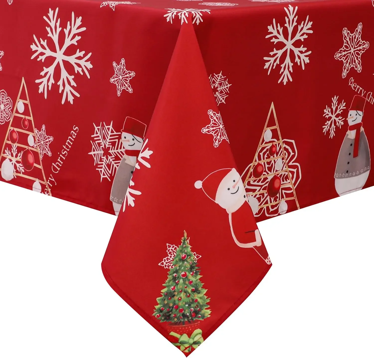 thumbnail image 1 of Mantel impermeable con campanas de muñeco de nieve de Navidad, decoración de mesa para fiesta de Navidad, manteles rectangulares reutilizables, decoraciones navideñas 2025, 1 of 5