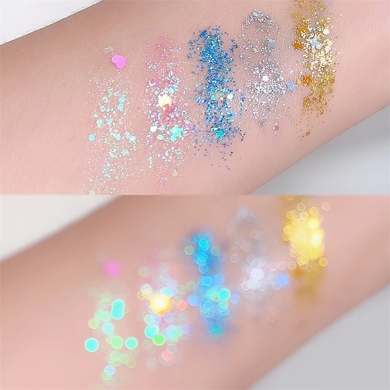 Monochrome Eyeshadow Glitter Gel Cream Face Hair Body Nail Glitter Gel Heart Star Moon Loose Sequins Festival Makeup Decorations 6