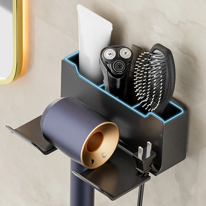 

No-punching hair dryer set rack wall-mounted bathroom toilet storage rack toothbrush rack multi-functional shelf