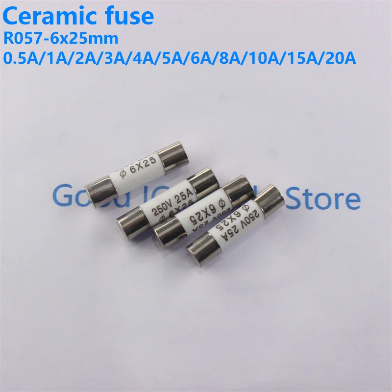 10Pcs RO54 R054 6X25mm Ceramic Fuse 5x25 Fast Blow Fuse 250V 0.5A 1A 2A 3A 4A 5A 6A 8A 10A 13A 15A 16A 20A 25A 30A