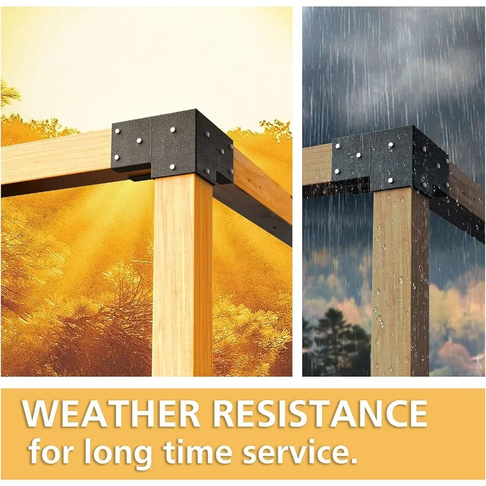 Powder Coated Steel Pergola Kit Corner Brackets 4x4 Posts Retro Black Silver Finish Easy Assembly Concrete Slab Anchor Base
