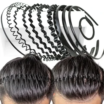 6pcs Fashion Wave Mens Women Unisex Black Wavy Hair Head Hoop Band Sports Headband Hairband Headwear Hair Accessories Gifts
