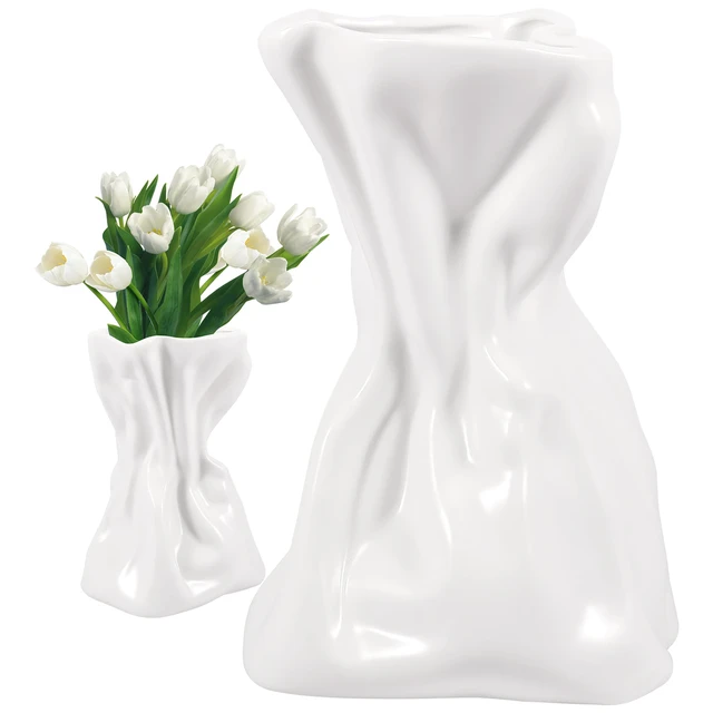 Creative Crinkle Paper Bag Vase Modern Ceramic Vases White Flower Vase  Creative Flower Arrangement Container Home Decoration - AliExpress