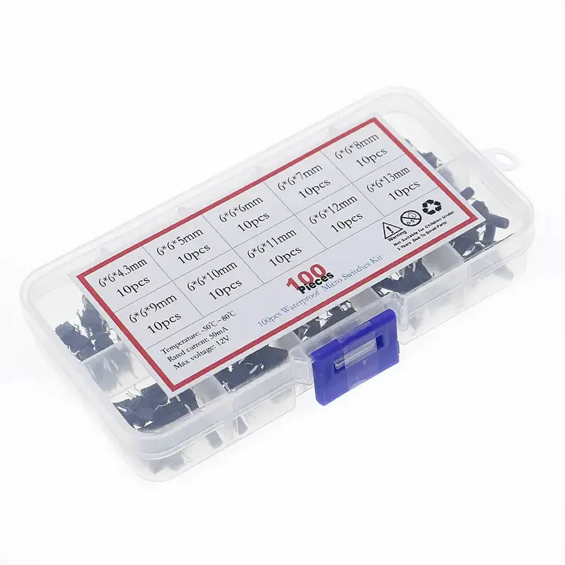 100PCs 10value 6x6 seal waterproof tact switch TV induction button dustproof micro switch assorted kit set