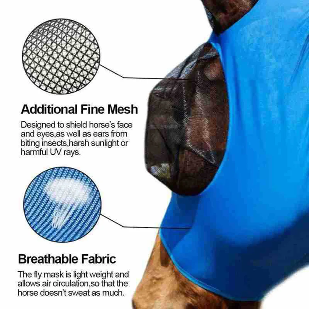 Horse Mask Equestrian Supplies Horse Face Anti-Mosquito Cover Anti-Insect Anti-Fly Horse Mask Face Mesh Fly Protective Cover 5
