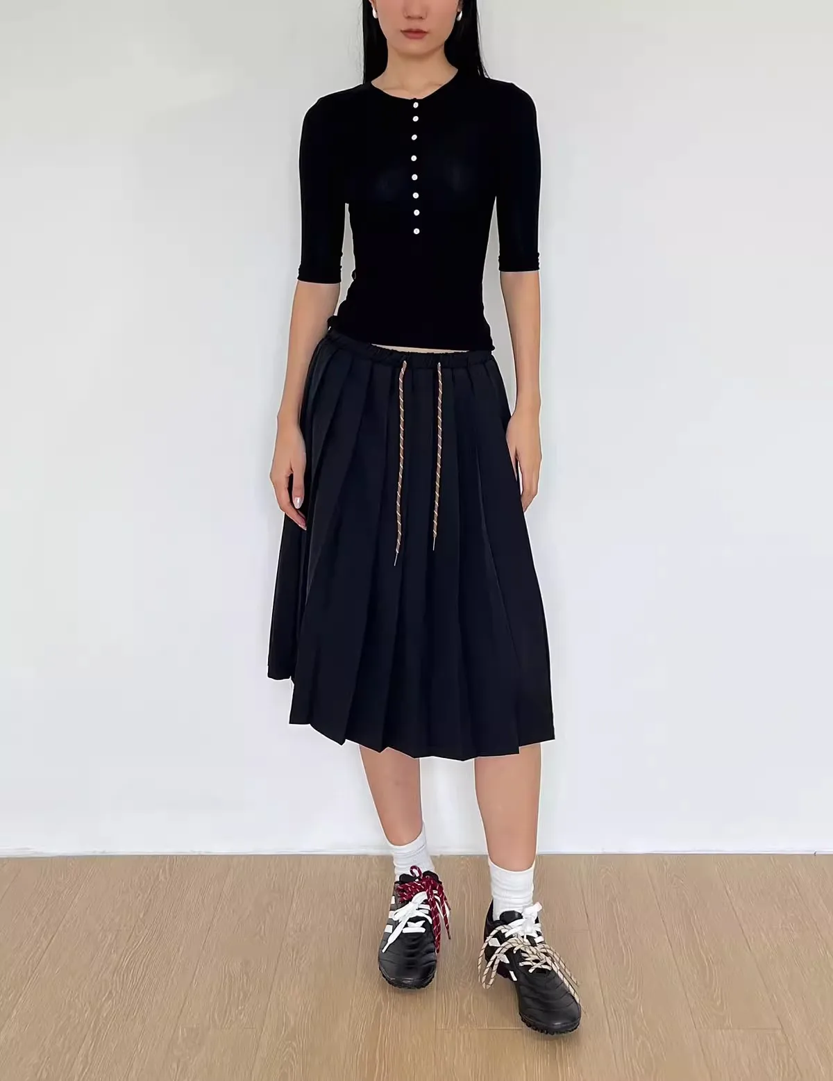 Women Drawstring  Pleated Batavia Midi Skirt 4