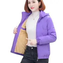 Short Female 2023 New Down Cotton-Padded Jacket Ladies Cotton-Padded Jacket Mother Winter Plus Velvet Padded Hooded Warm Coat