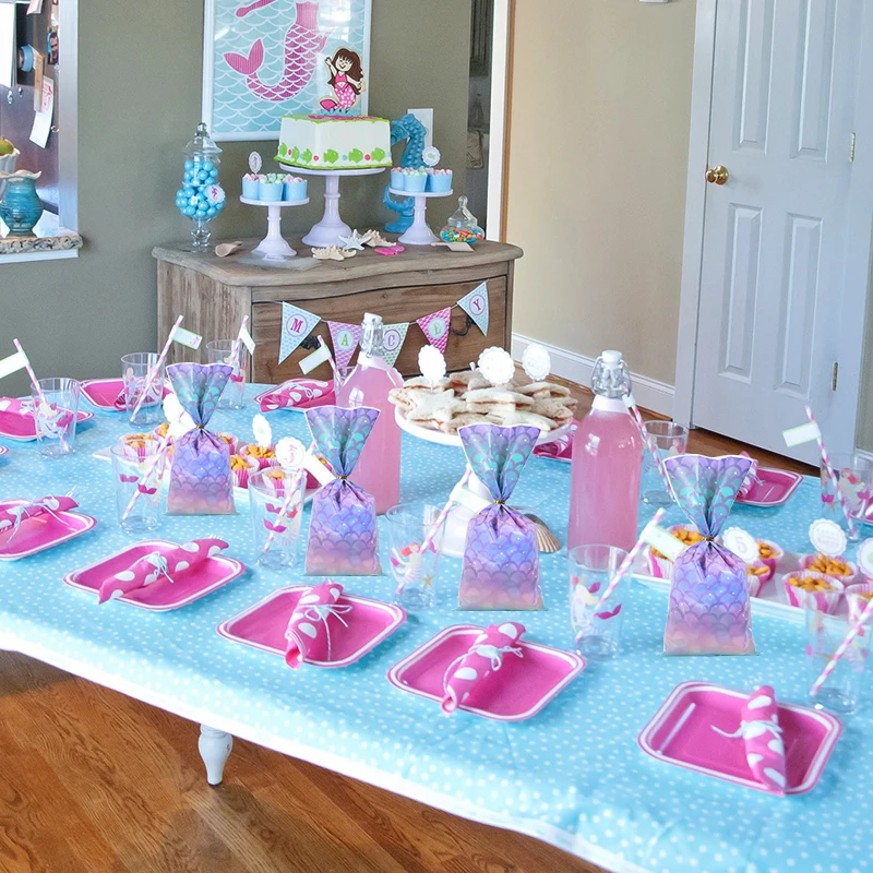 

25/50pc Mermaid Party Gift Bags Candy Cookies Packing Bags Mermaid Tail Snack Bag Girl Baby Shower Birthday Party Decor Supplies