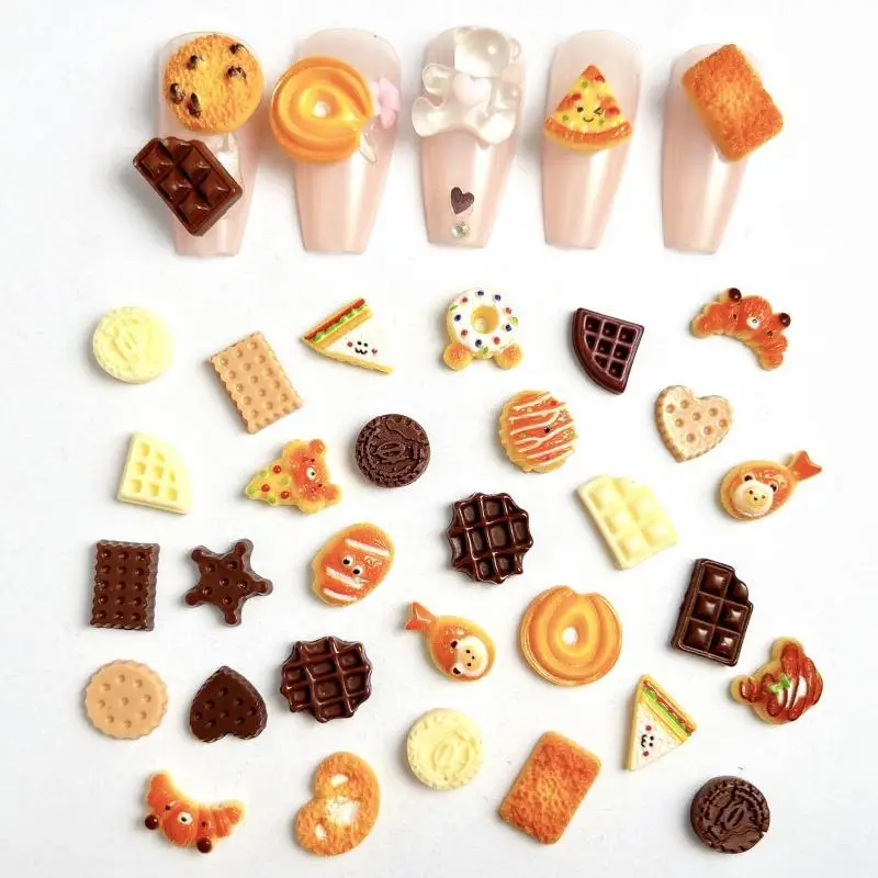 Cute Bear & Ice Cream Chocolate Nail Art Charms - Fun Dessert-Inspired Nail Accessories