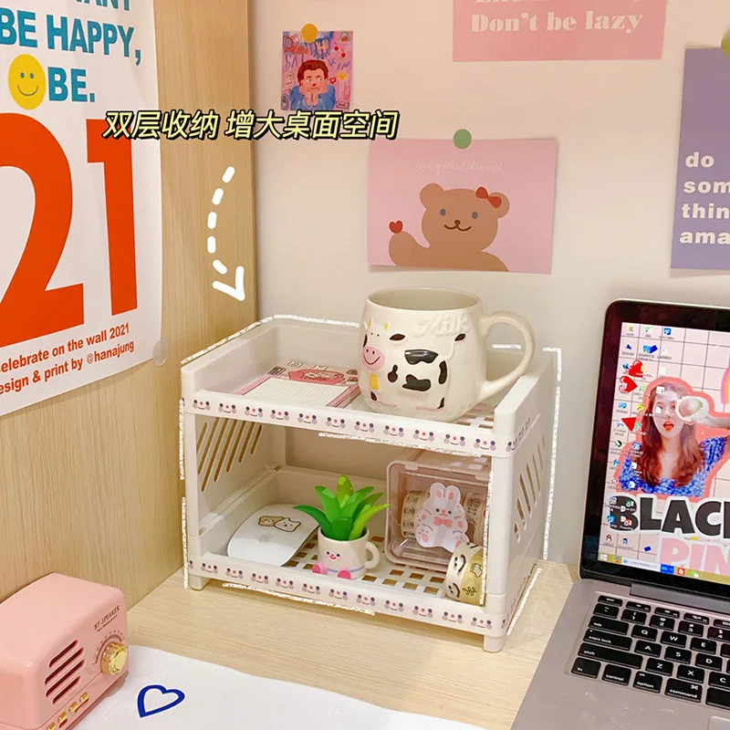 Stationery Organizer Double Fold Storage Shelf Desktop Storage Desk Accessories Organizers Office School Supplies