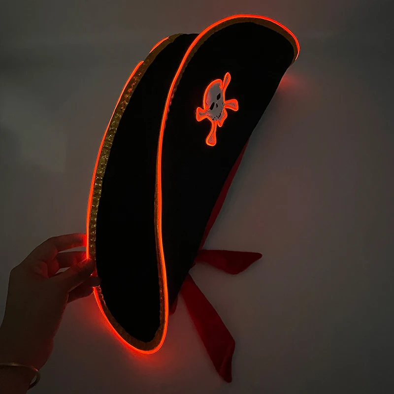 Wireless LED Flashing Adults Pirate Hats Caribbean Pirate Clothing Cap Skull Eye Patches Cosplay Dance Halloween Props