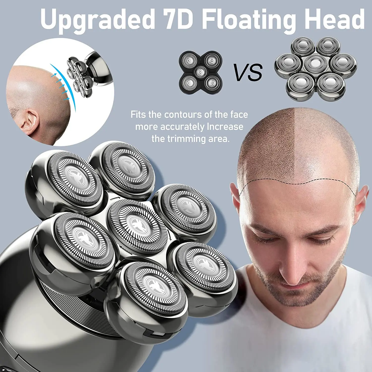 5-in-1 Electric Shaver for Men 7D Floating Beard Trimmer Shaver Clipper Cutter Head Base Charging Waterproof Shaving Machine