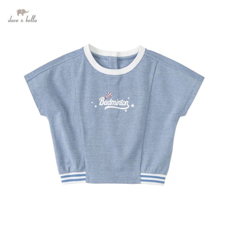 

Dave Bella Summer Short Sleeve Child T Shirts Cotton Floral Blue T-shirt O Neck Top Tee Casual Loose Kid T Shirt DB2221813